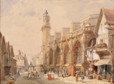 Französische Dorfstraße mit einer Kathedrale von Francois Etienne Villeret